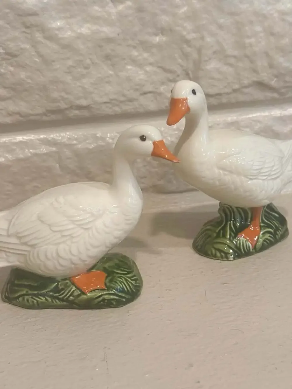 Vintage Ceramic White Duck Goose Figurines Set of 2 Cottagecore